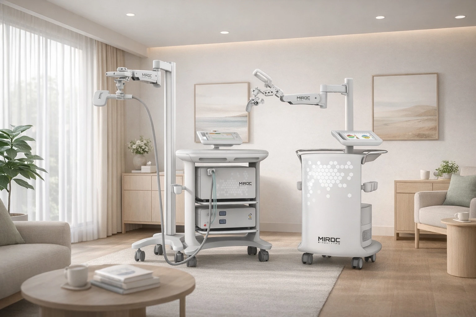 Side-by-side comparison of a legacy stacked-chassis rTMS installation and the e-navi rTMS single-volume unit